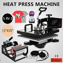 15x15 5IN1 Combo T-Shirt Heat Press Transfer Pressing Machine Cap Swing Away