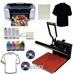 15x15 Heat Press, Printer, CISS, Bulk Ink, Heat Press Transfer Tshirt Start-up Bundl