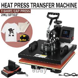2IN1 Combo 15x15 T-Shirt Hat Heat Press Transfer Printing Machine Swing Away