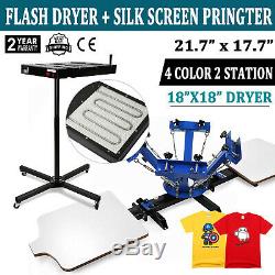 4 Color Screen Printing Press Kit Machine 2 Station Silk Screening Flash Dryer