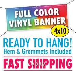 4' x 10' Custom Vinyl Banner 13oz Full Color Free Design Included