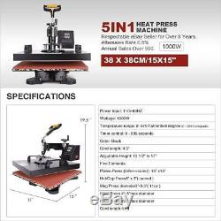 5 in 1 15 X 15 Heat Press 360 Degree Swivel Heat Press Machine Transfer Printer