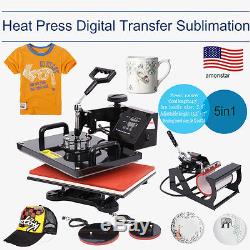 5 in 1 Heat Press Machine Swing Away Transfer T-Shirt Sublimation Mug Hat Plate