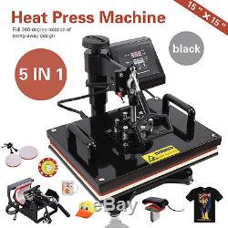 5 in 1 Heat Press Machine Transfer Sublimation Cap T-Shirt Hat Printing 15x15