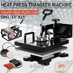 5IN1 15x15 Combo T-Shirt Heat Press Transfer Machine Sublimation Swing Away