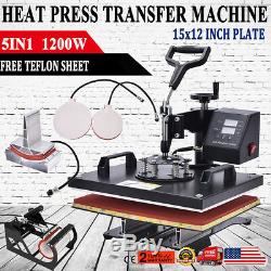 5In1 Digital Heat Press Machine Sublimation forT-Shirt /Mug/Plate Hat Printer FL