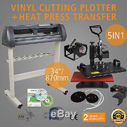 5in1 Heat Press Transfer Kit 34 Vinyl Cutting Plotter CLamshell Cutter T-Shirt
