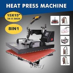 8 in 1 Heat Press Machine Digital Transfer Sublimation T-Shirt Mug Hat 15x15