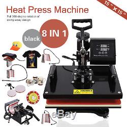 8 in 1 Heat Press Machine Transfer Sublimation Cap T-Shirt Hat Printing 15x15