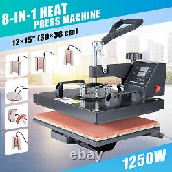 8-in-1 T Shirt Press Professional Swing-Away Heat Press Machine 1250W 12x15