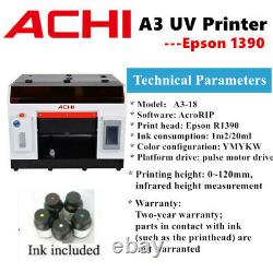 ACHI A3 UV Printer 1390 Printed Head Cylindrical 3D Embossed Flat T-Shirt Table