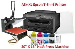 Epson Sublimation A3+ Printer HeatPress Bundle Kit, CISS, 16x20 Heat Press, Papers