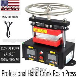 Hand Crank Rosin 2.4x4.7 Press Machine Duel Heated Plates Transfer 2000+ PSI