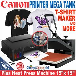 Heat Press 15x15 Machine Plus Canon Mega Tank Printer T-shirt Maker Start Pack