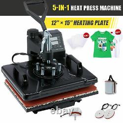 Heat Press Transfer Digital Machine 12x15 T-Shirt Mug Plate Cap 5 in 1 for Hat