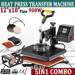 New 5 in 1 Digital Transfer Sublimation Heat Press Machine for T-Shirt 12X10 USA